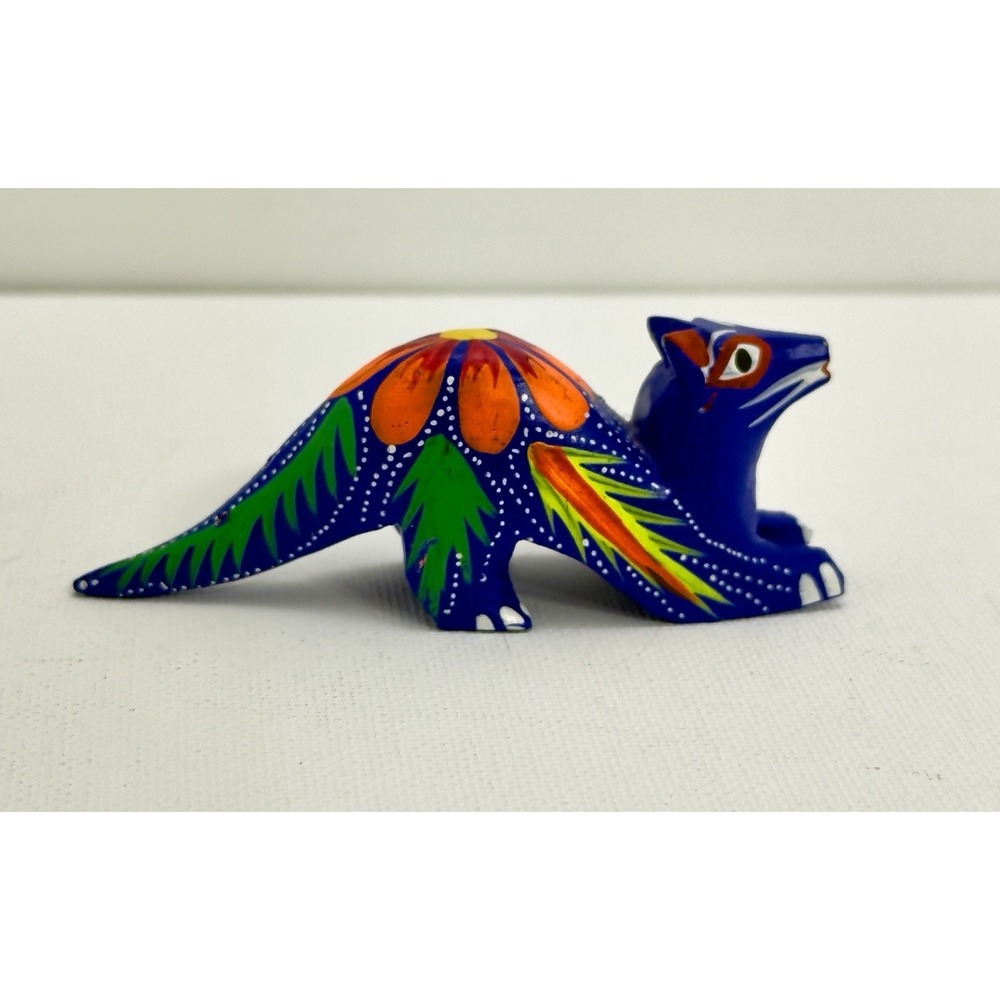Vintage Oaxacan Alebrije Wood Carving Mexican Folk Art Blue Coyote Fox Figurine